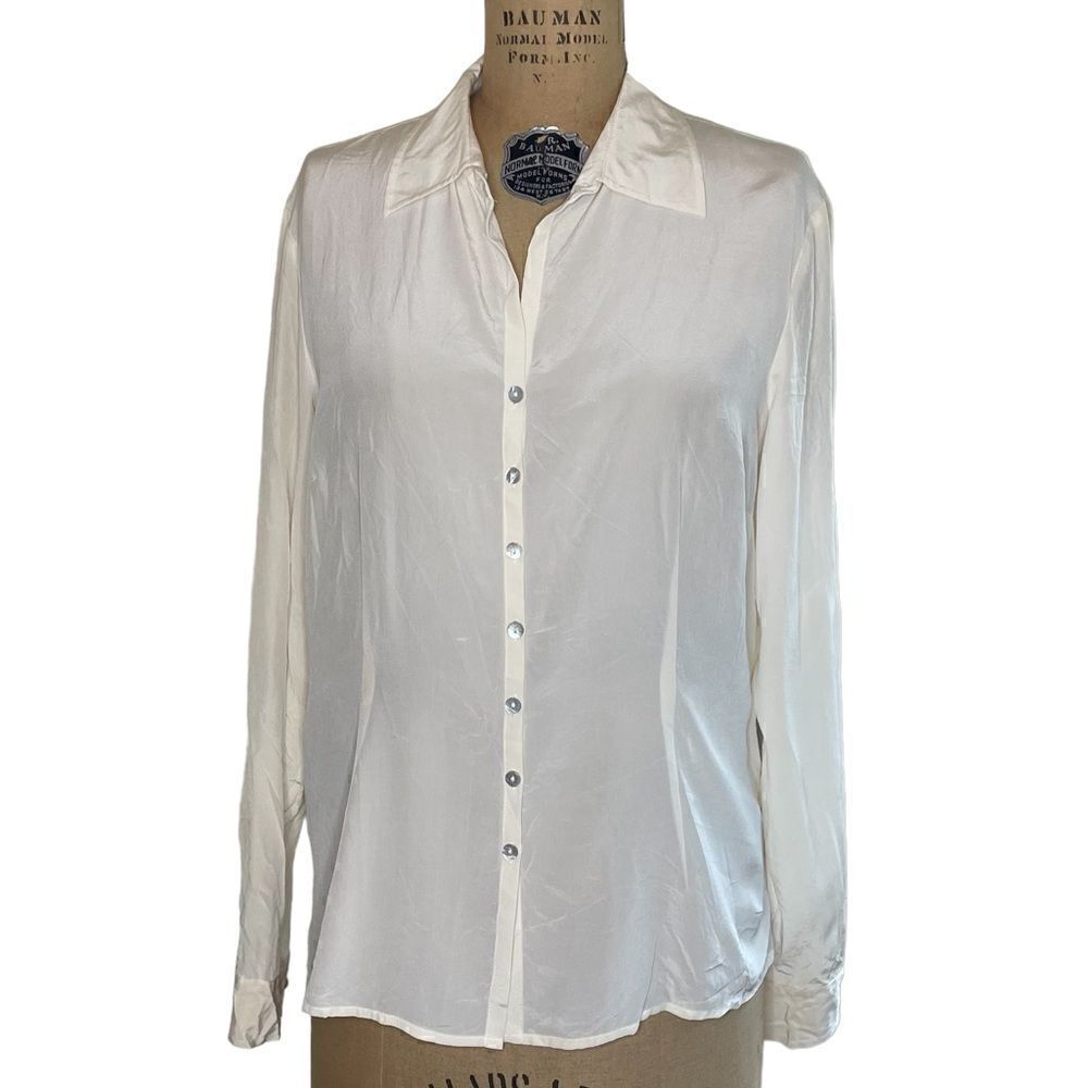 Vintage silk cream white satin button down shirt - Worthington size large